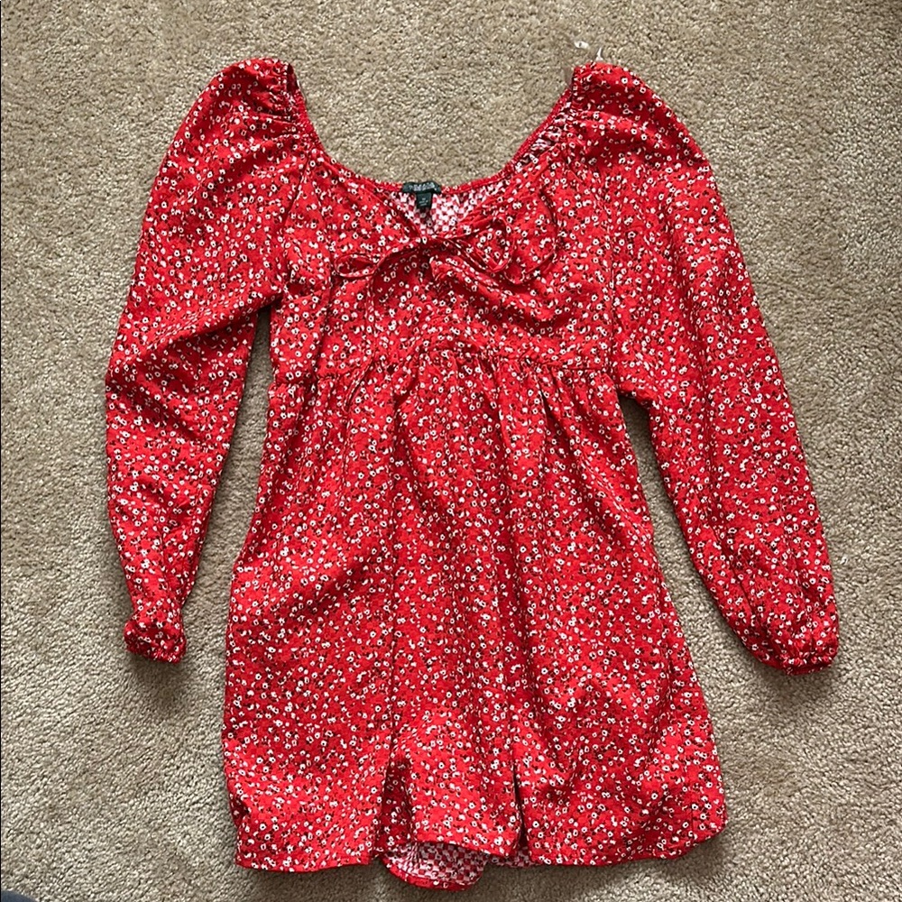 Floral Red Long Sleeve Dress
